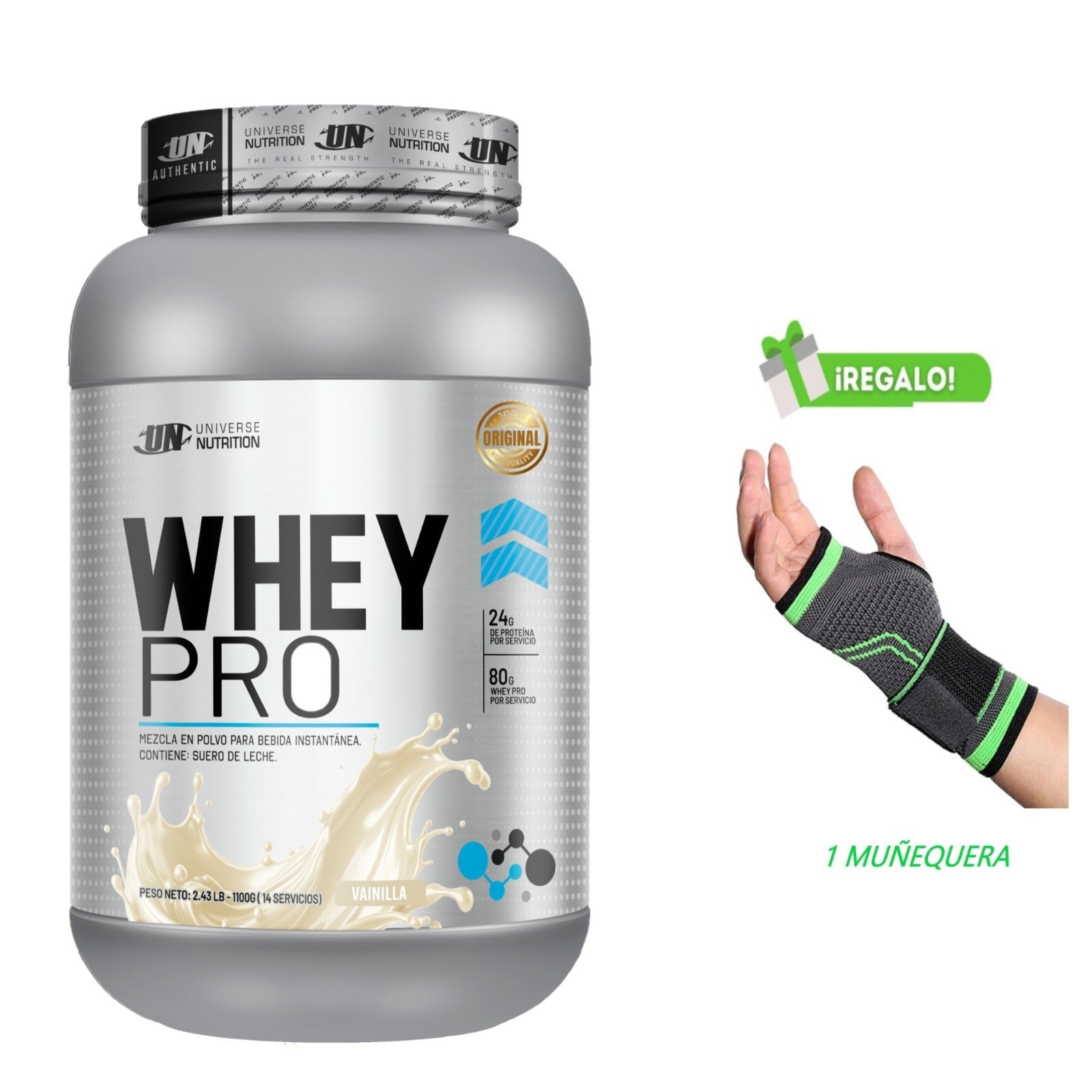 PROTEÍNA WHEY PRO 1.1 KG VAINILLA + MUÑEQUERA - 1