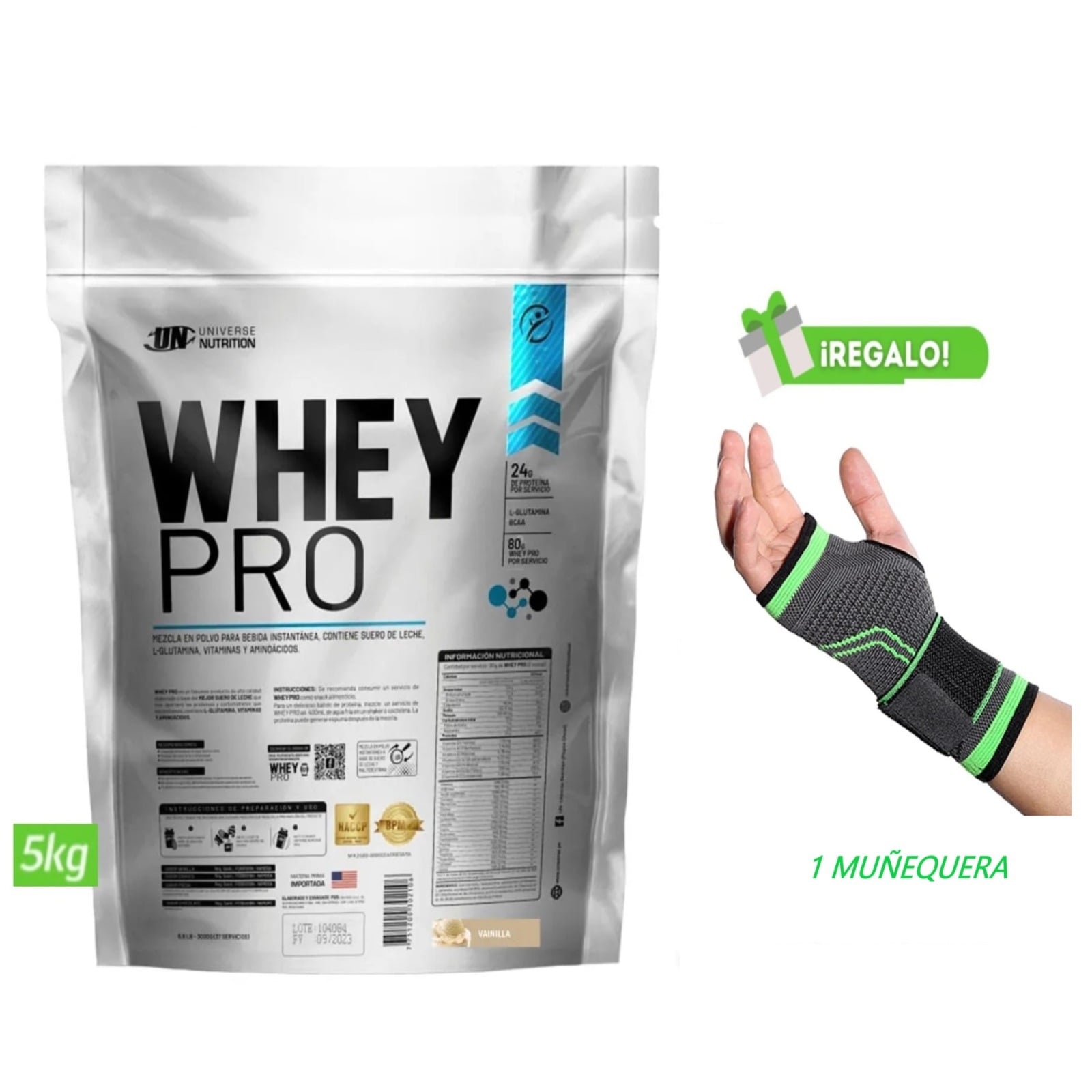 PROTEÍNA WHEY PRO 5 KG VAINILLA + MUÑEQUERA - 1