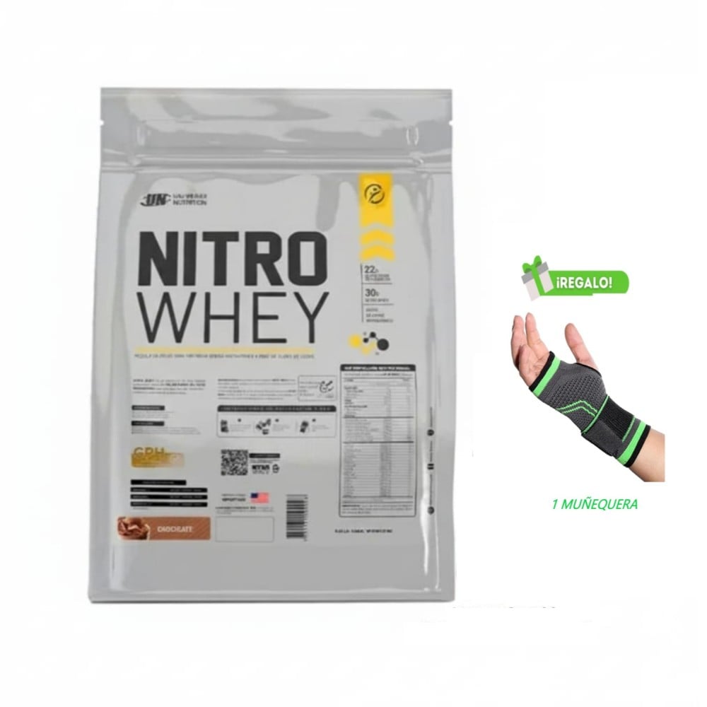 PROTEÍNA NITRO WHEY 5 KG WHEY SABOR CHOCOLATE + MUÑEQUERA - 1