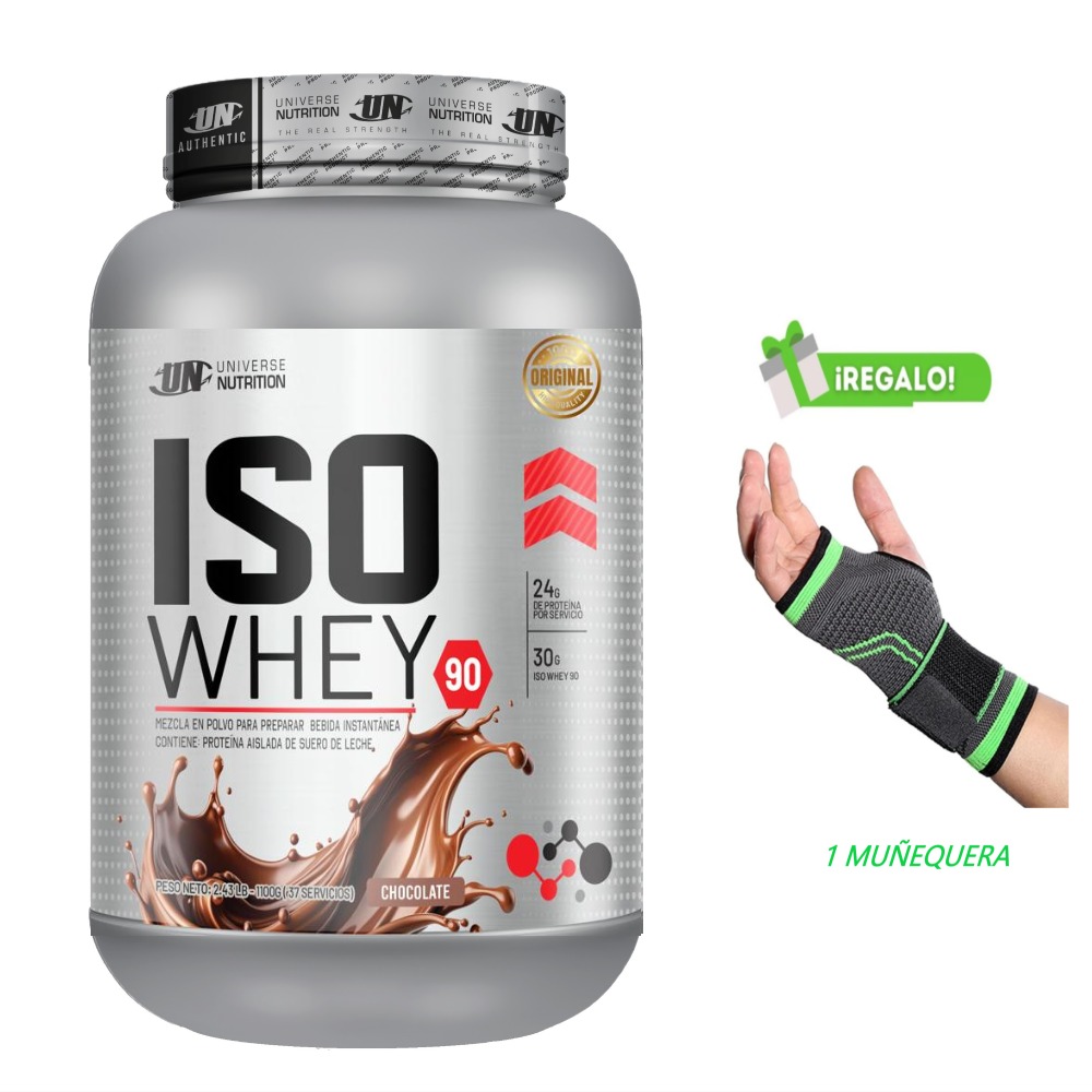 PROTEÍNA ISO WHEY 90 1. 1 KG CHOCOLATE + MUÑEQUERA - 1