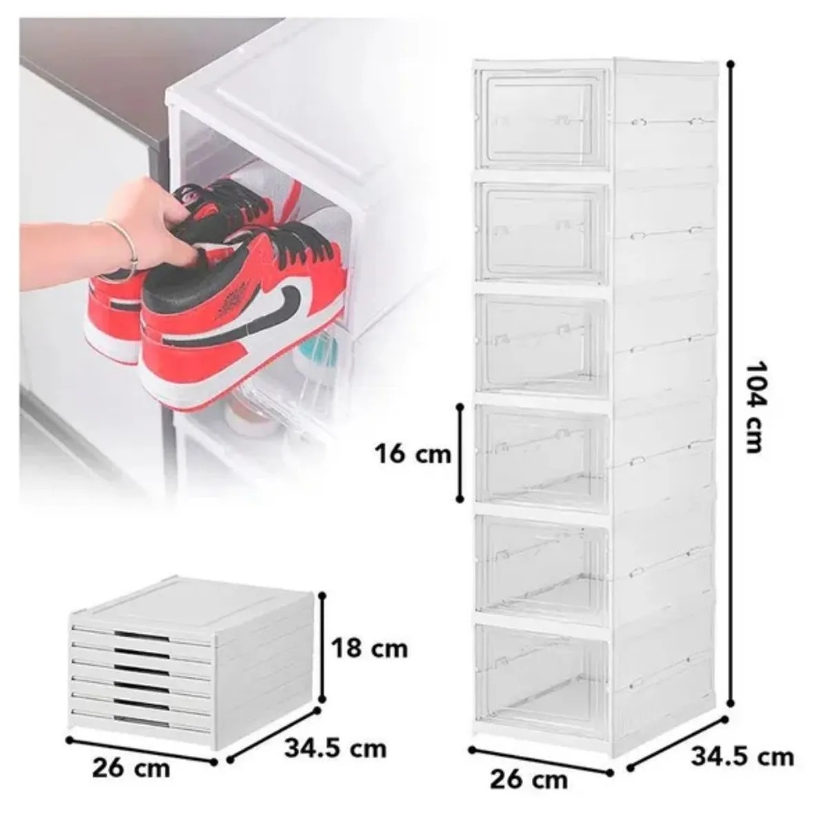 ESTANTE ORGANIZADOR ZAPATERA 12 PARES 6 NIVELES  ACRILICO CON PUERTA MAGNETICA - 1
