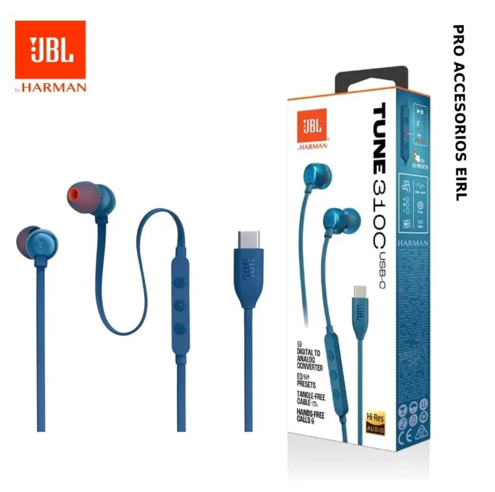 AUDIFONOS JBL TUNE 310C PURE BASS CONECTIVIDAD USB-C CMICRO AZUL - 1