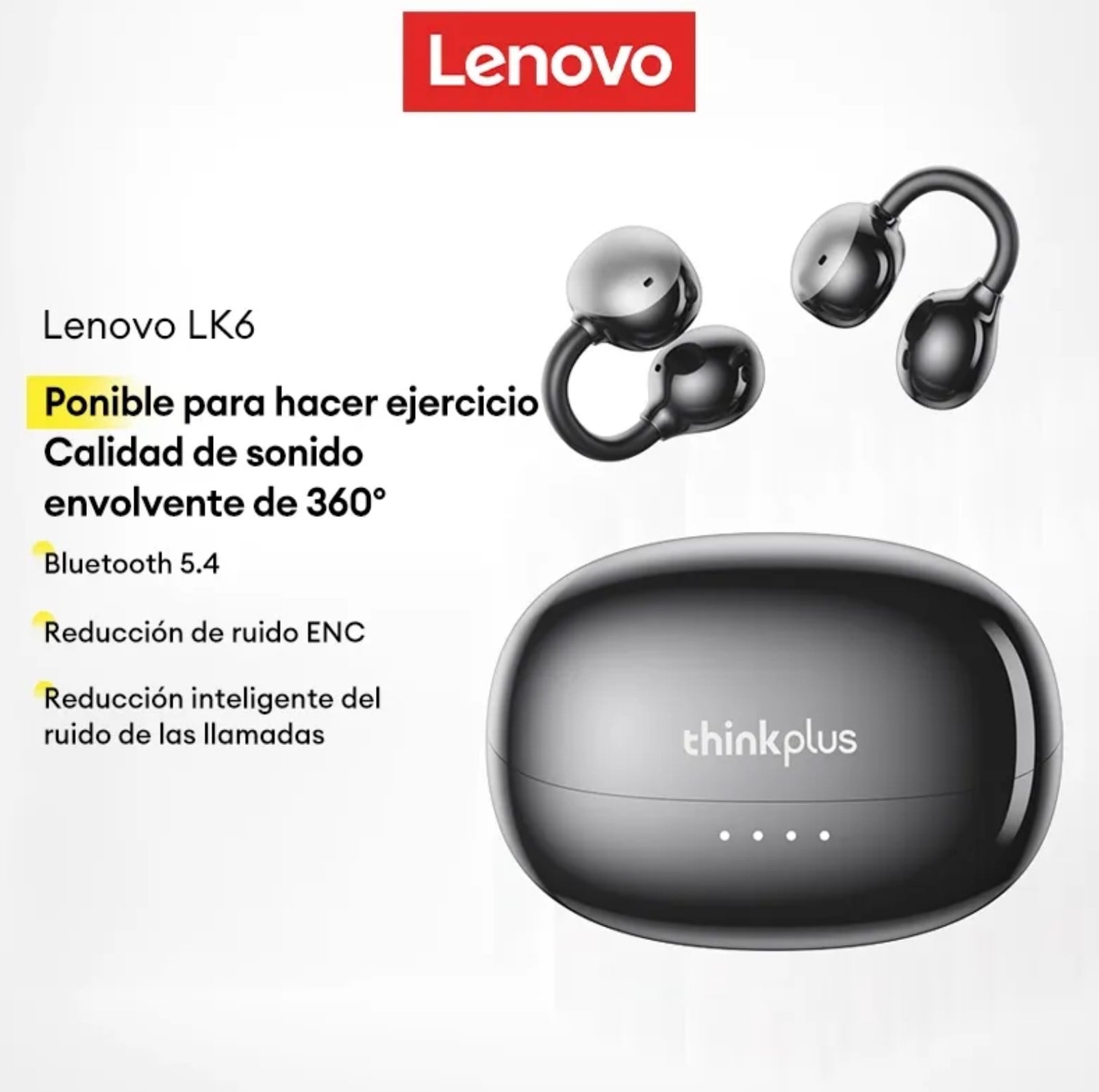 AUDÍFONOS LENOVO CLIP PRO LK6 TWS BLUETOOTH 5.4 NEGRO - 2