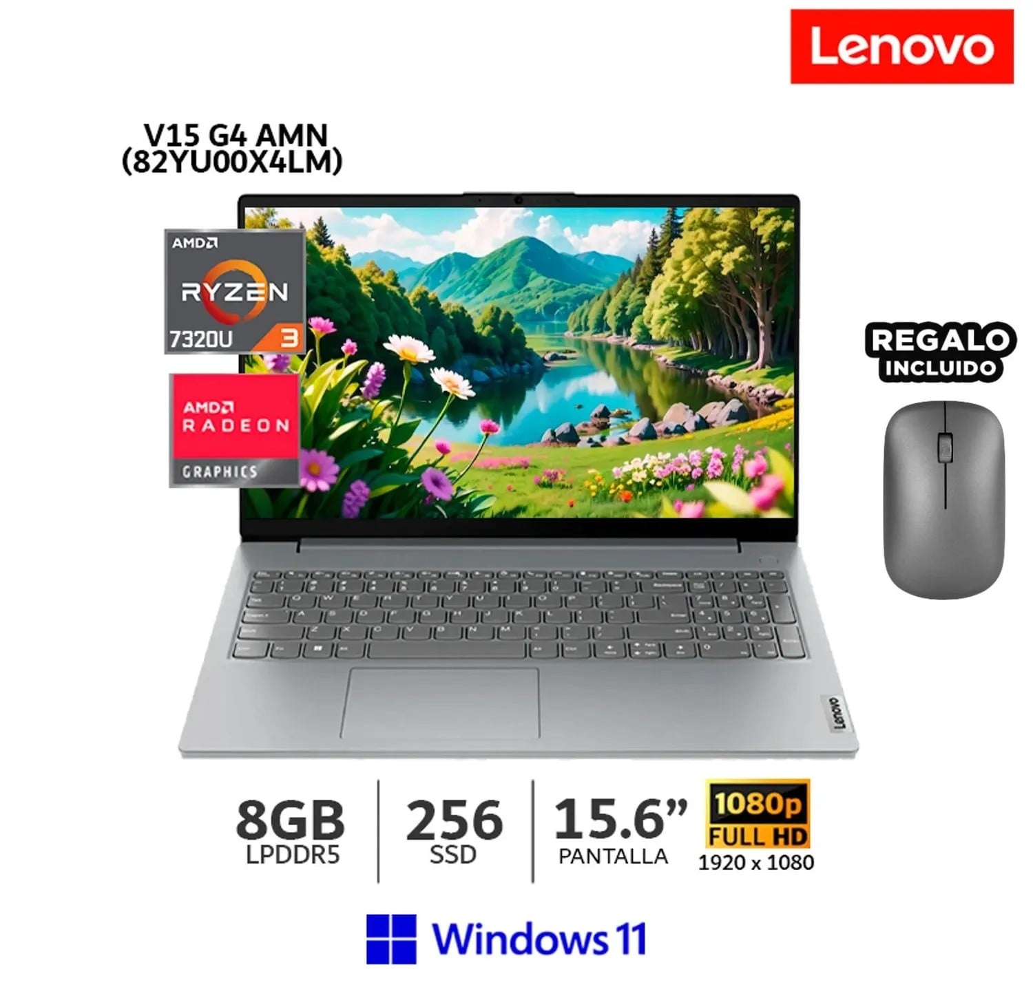 LAPTOP LENOVO V15 G4 AMN, AMD RYZEN 3-7320U 8GB RAM 256GB SSD 15 6 FHD WINDOWS 11 + MOUSE. - 1