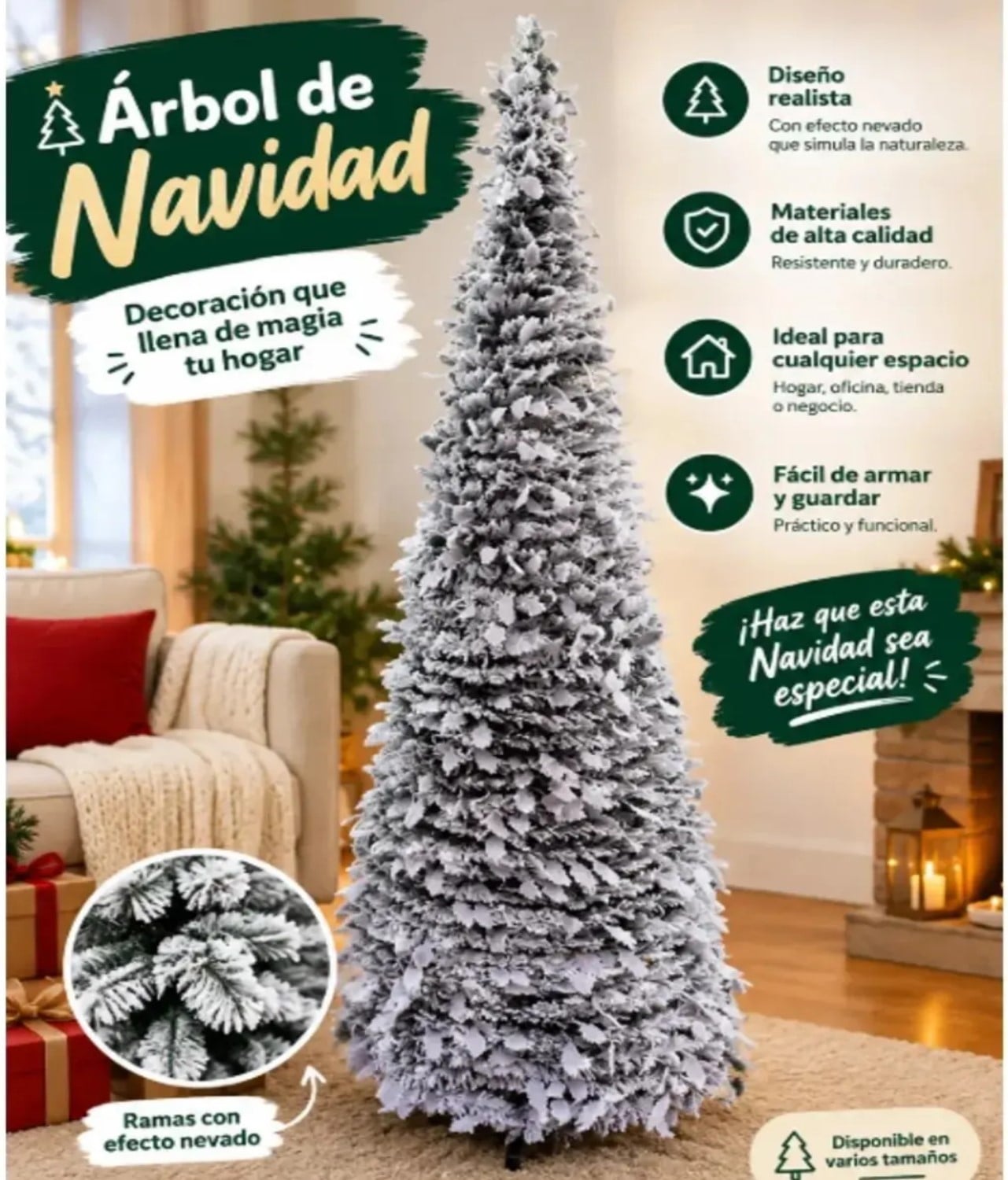 ÁRBOL DE NAVIDAD  PLEGABLE  ARMADO 1 MINUTO NEVADO 1.50 MT - 1