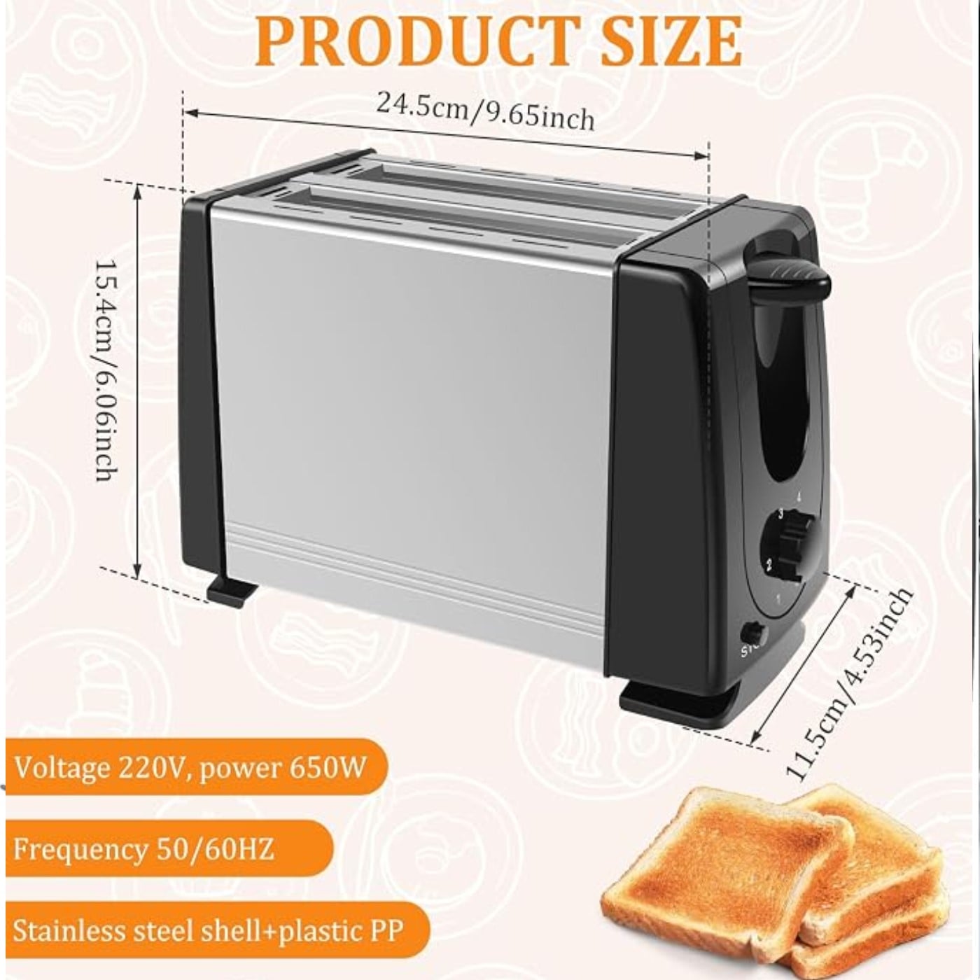 TOSTADORA ELECTRICA DE 2 RANURAS 650 W + 6 NIVELES DE TOSTADO - 2