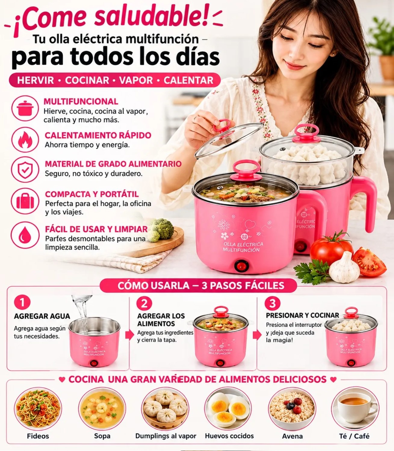 MINI OLLA ELÉCTRICA  MULTIFUNCIÓN DE 1,6 L DE COCCIÓN AL VAPOR - 1