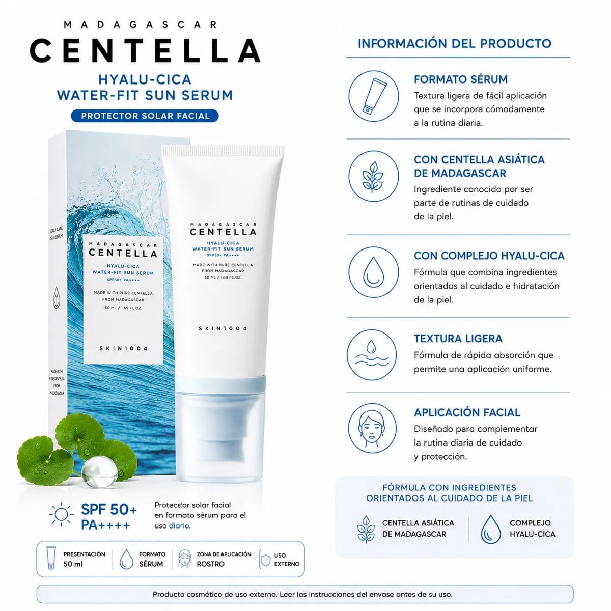 MADAGASCAR CENTELLA HYALU-CICA WATER-FIT SUN SERUM 50ML - 2