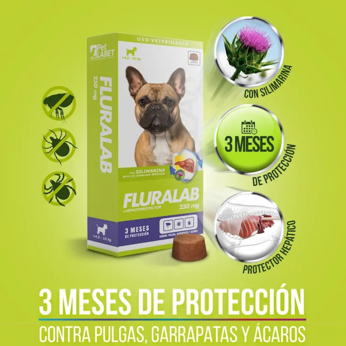 FLURALAB 4.5 A 10 KG ANTIPULGAS 3 MESES CON HEPATOPROTECTOR - 2