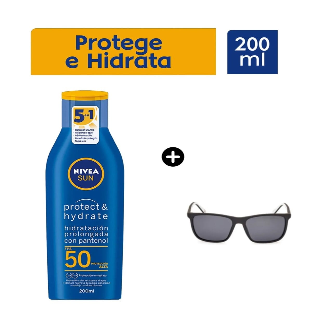 BLOQUEADOR SOLAR NIVEA PROTECT Y HYDRATE FPS 50 FRASCO 200ML + LENTES - 1