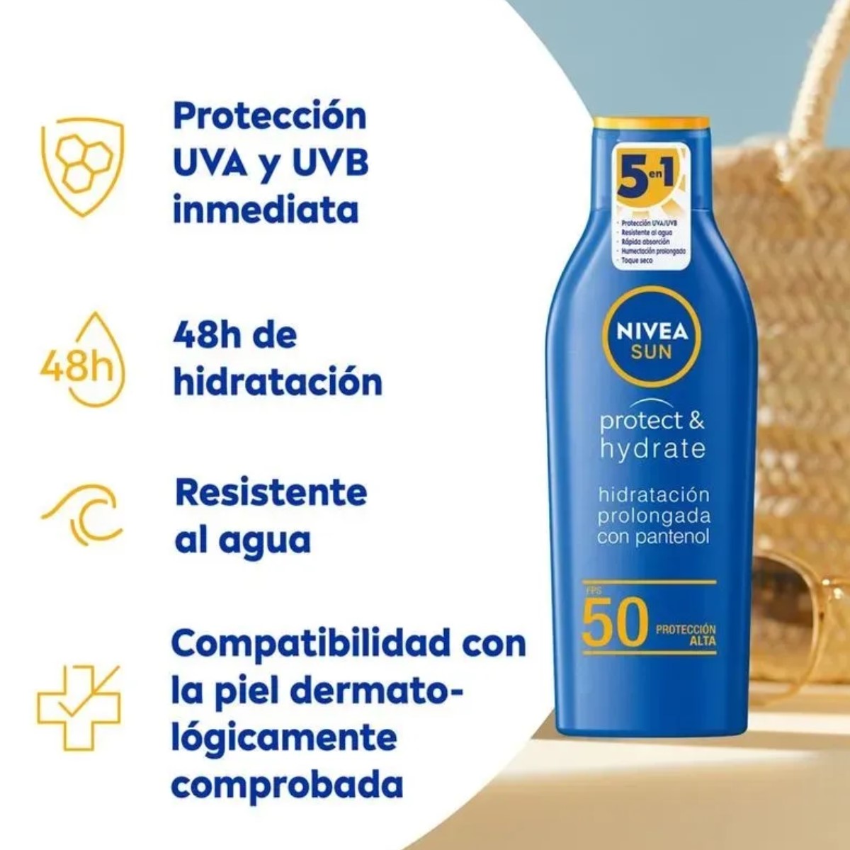 BLOQUEADOR SOLAR NIVEA PROTECT Y HYDRATE FPS 50 FRASCO 200ML + MINI PLANCHA CABELLO COLOR ALEATORIO - 2