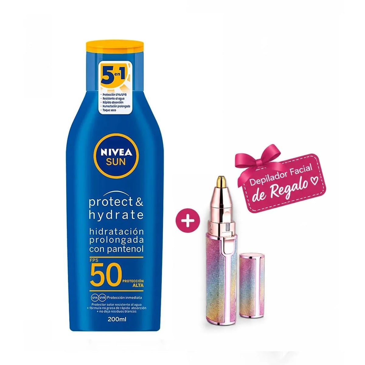 BLOQUEADOR SOLAR NIVEA PROTECT Y HYDRATE FPS 50 FRASCO 200ML + DEPILADOR 2 EN 1 - 1