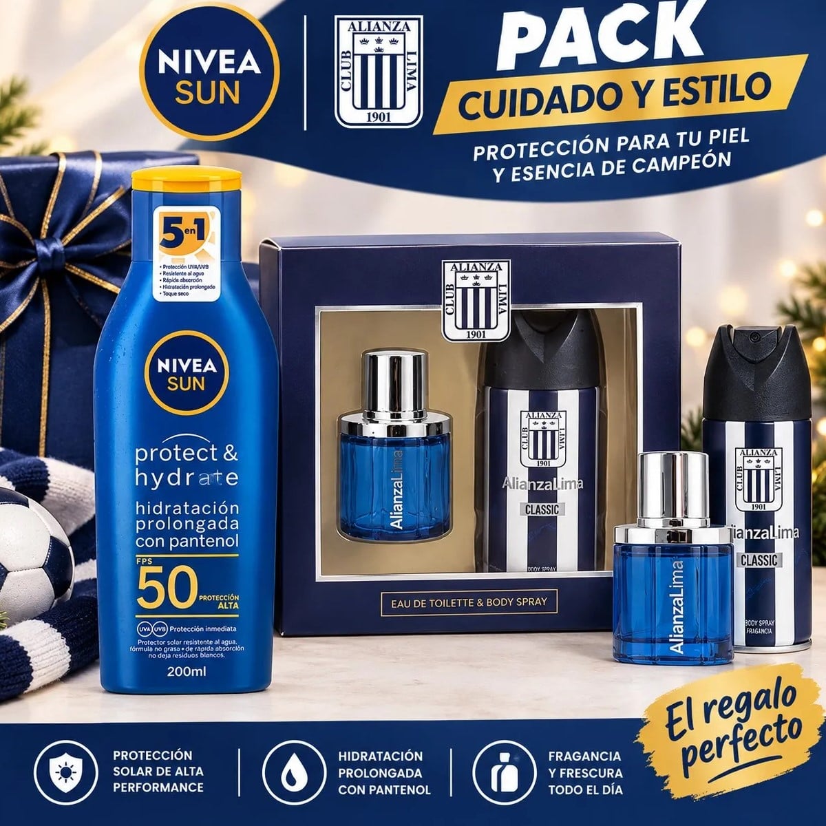 BLOQUEADOR SOLAR NIVEA PROTECT Y HYDRATE FPS 50 FRASCO 200ML +PACK BODY SPRAY DE ALIANZA - 1