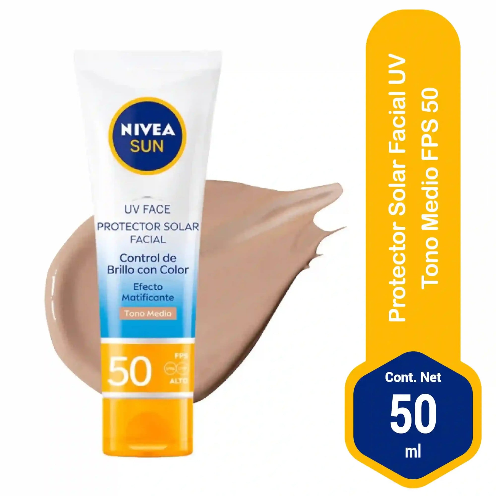 PROTECTOR SOLAR FACIAL NIVEA SUN CONTROL BRILLO  CON COLOR TONO MEDIO FPS 50+ 40ML - 1