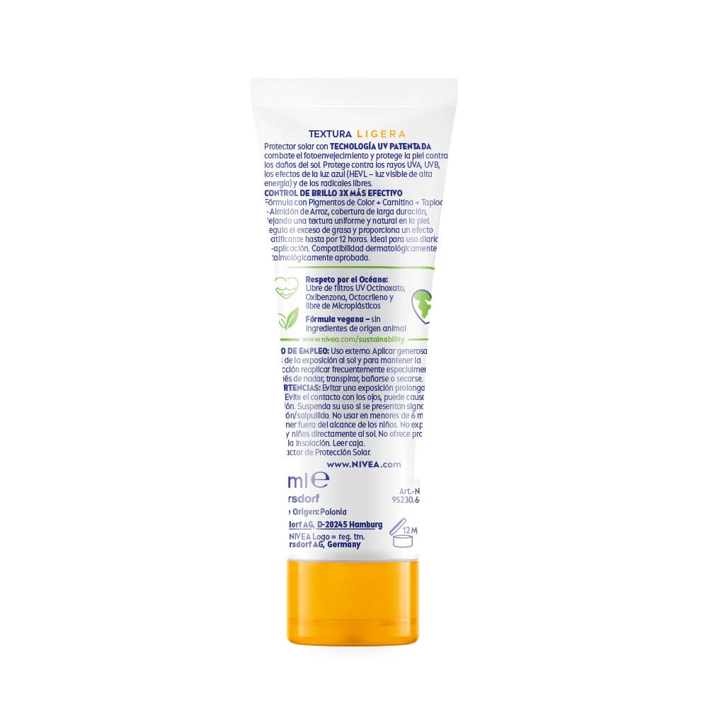 PROTECTOR SOLAR FACIAL NIVEA SUN CONTROL BRILLO  CON COLOR TONO MEDIO FPS 50+ 40ML - 2