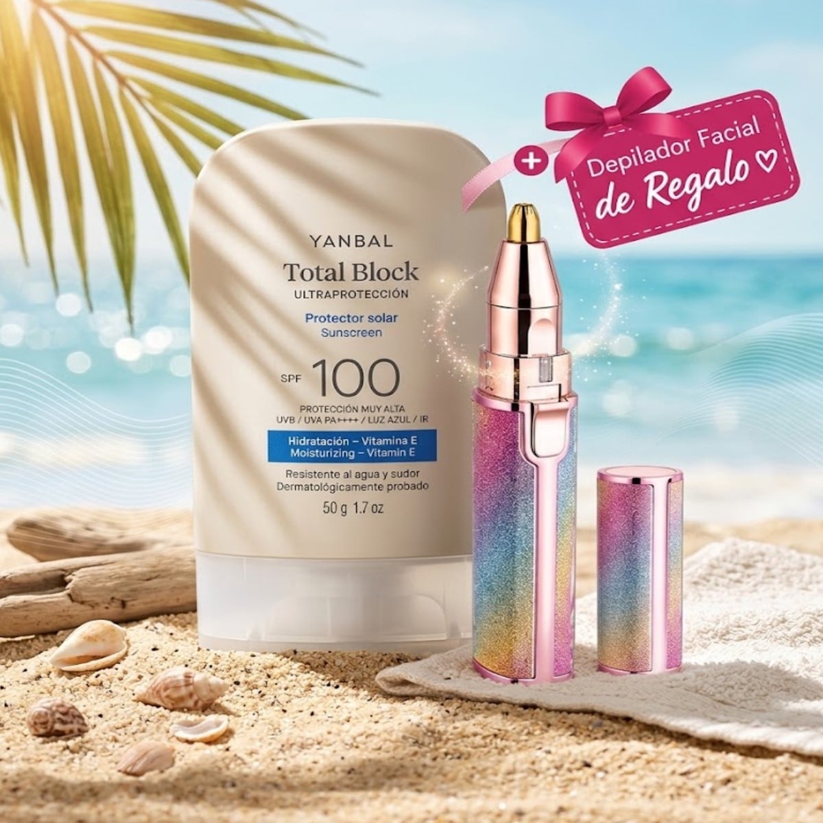 PROTECTOR SOLAR YANBAL TOTAL BLOCK ULTRAPROTECCIÓN SPF 50G + DEPILADOR 2 EN 1 - 1