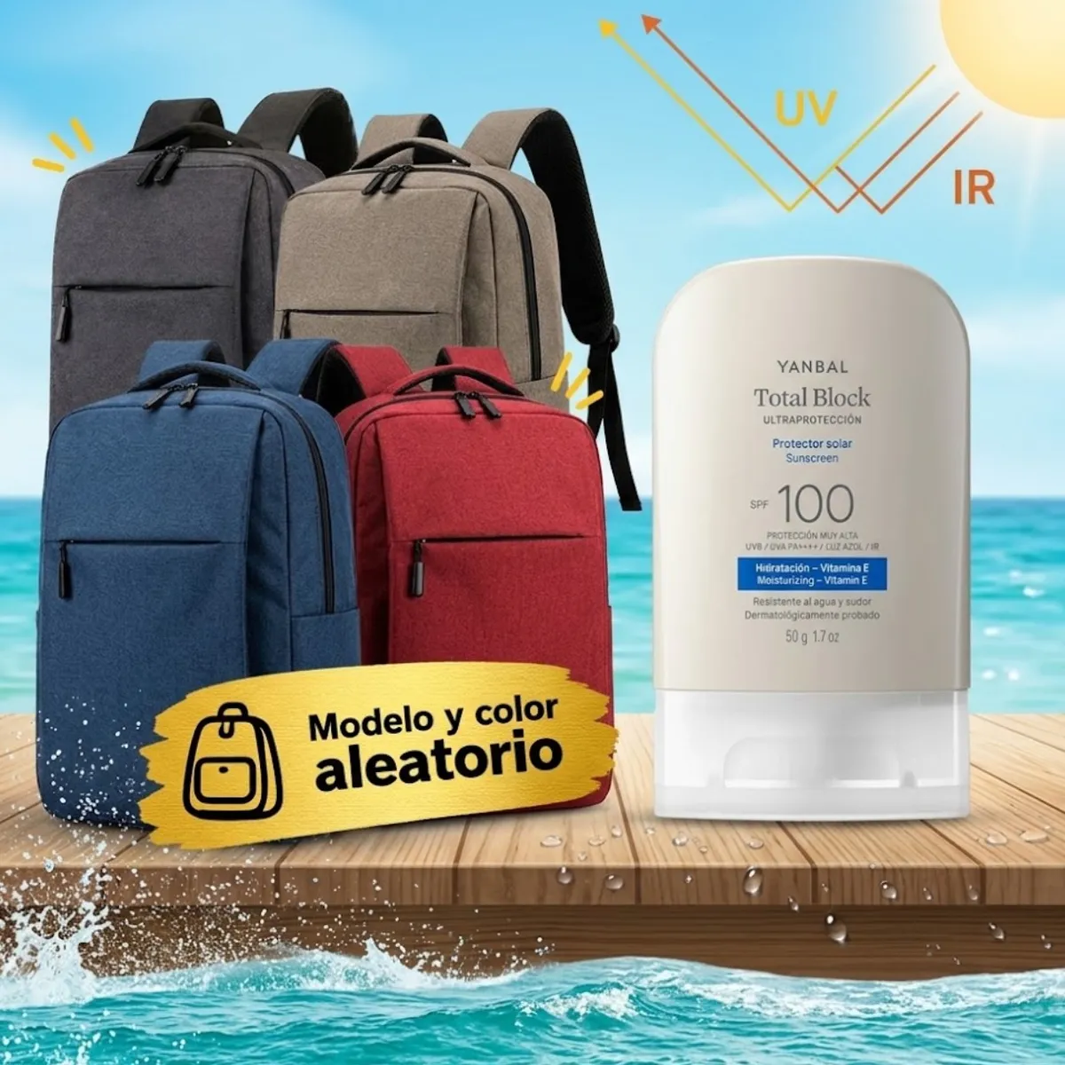 PROTECTOR SOLAR YANBAL TOTAL BLOCK ULTRAPROTECCIÓN SPF 50GR + MOCHILA PORTALAPTOP ALEATORIO - 1
