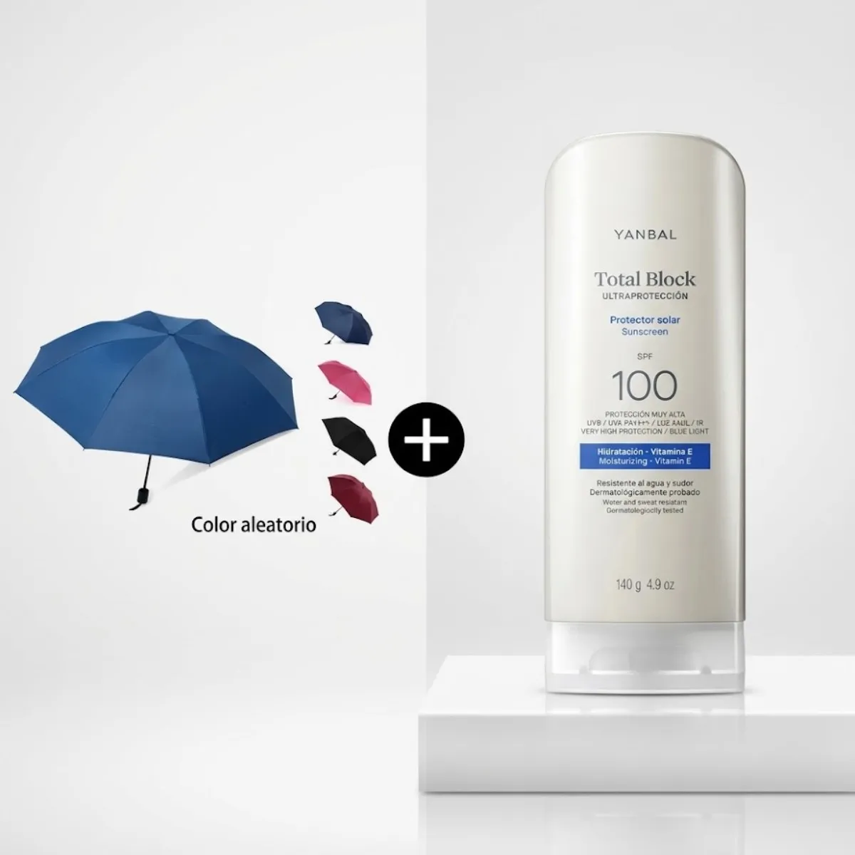 PROTECTOR SOLAR TOTAL BLOCK ULTRAPROTECCIÓN SPF 100 JUMBO 140GR + PARAGUAS ALEATORIO - 1