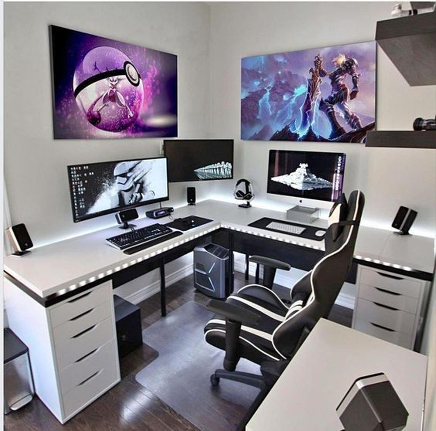 ESCRITORIO GAMER DE MELAMINA EN L BLANCO 180CM - 1