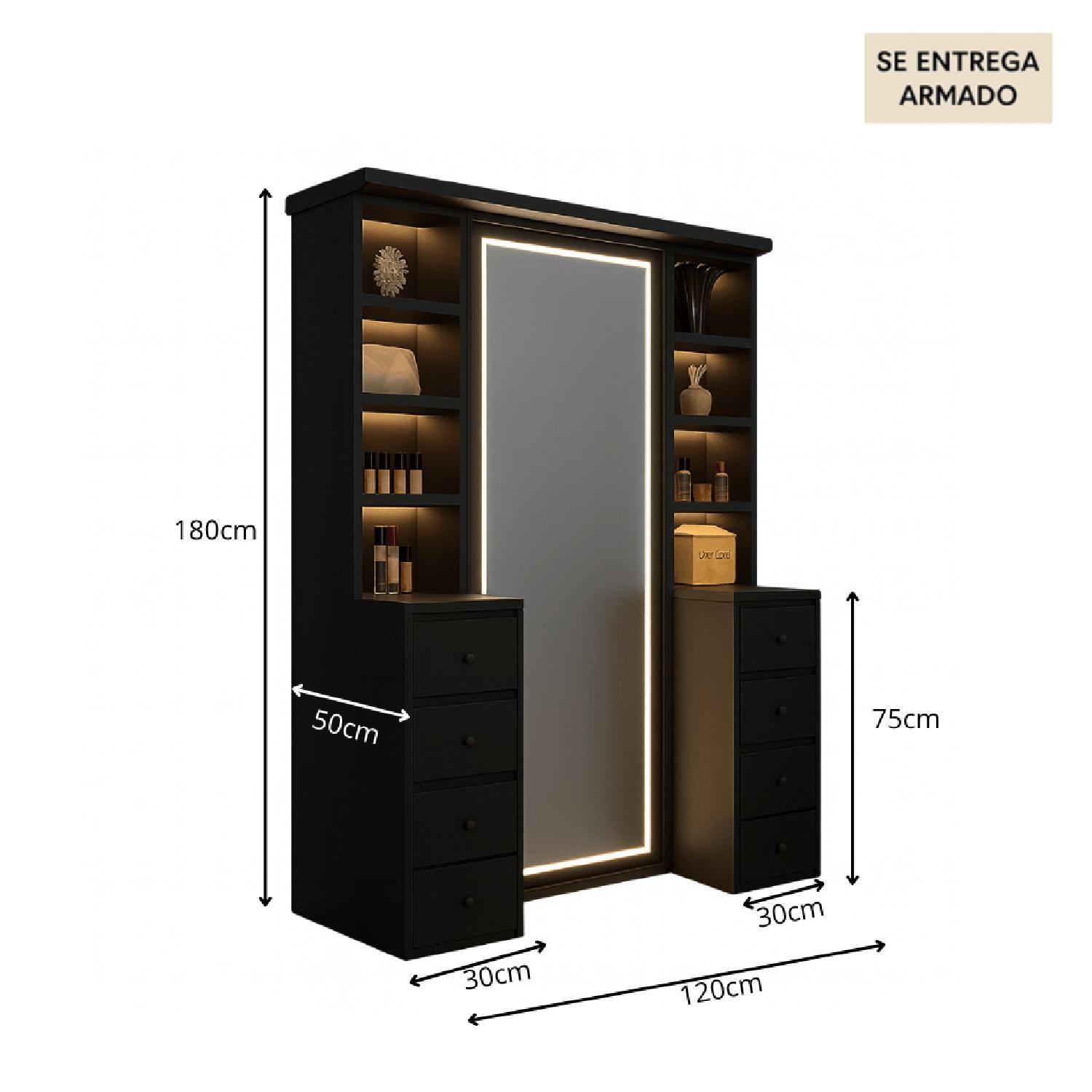 TOCADOR DE MELAMINA LED NEGRO 120CM - 4