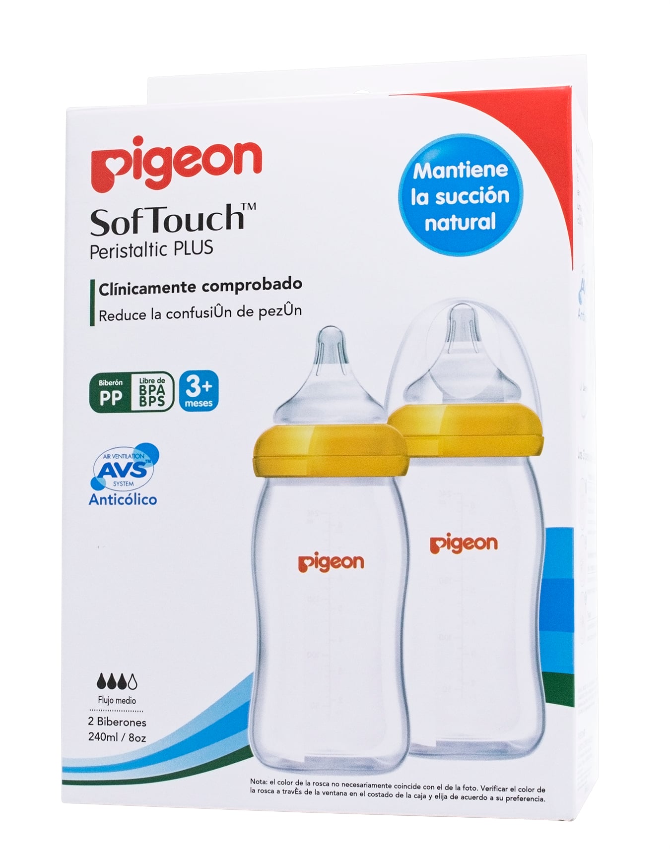 PIGEON - PACK X2 BIBERÓN SOFTOUCH PERISTALTIC PLUS 240 ML BA - 1