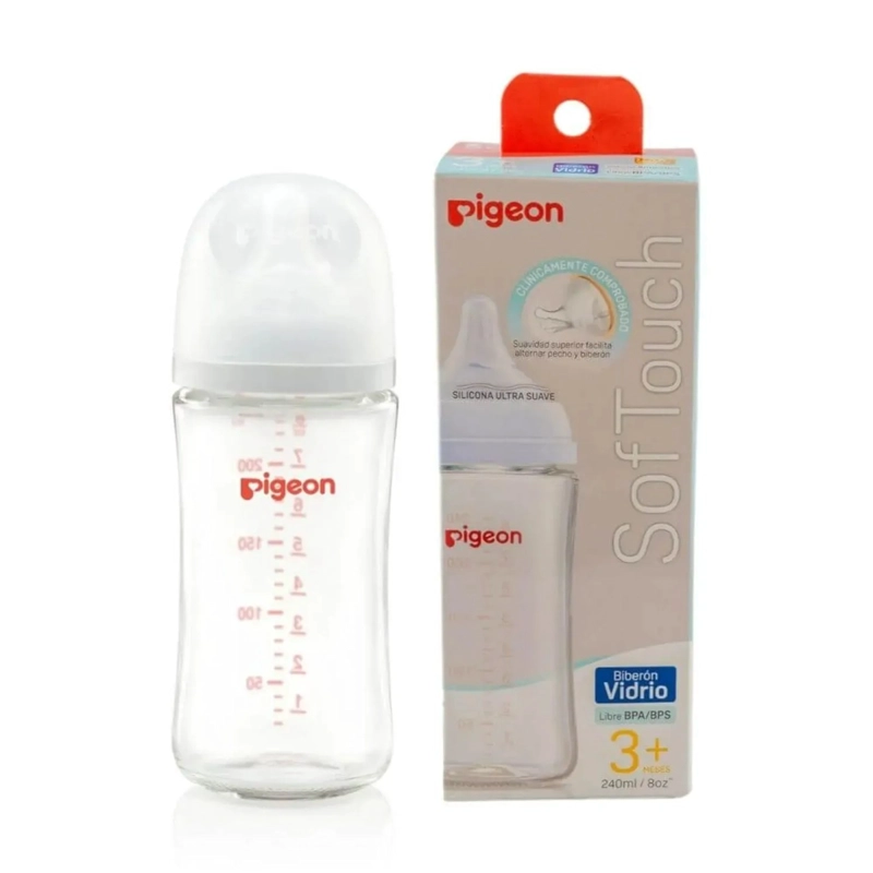 BIBERON PIGEON SOFTOUCH VIDRIO BOCA ANCHA 240ML/8OZ. BLANCO - 2