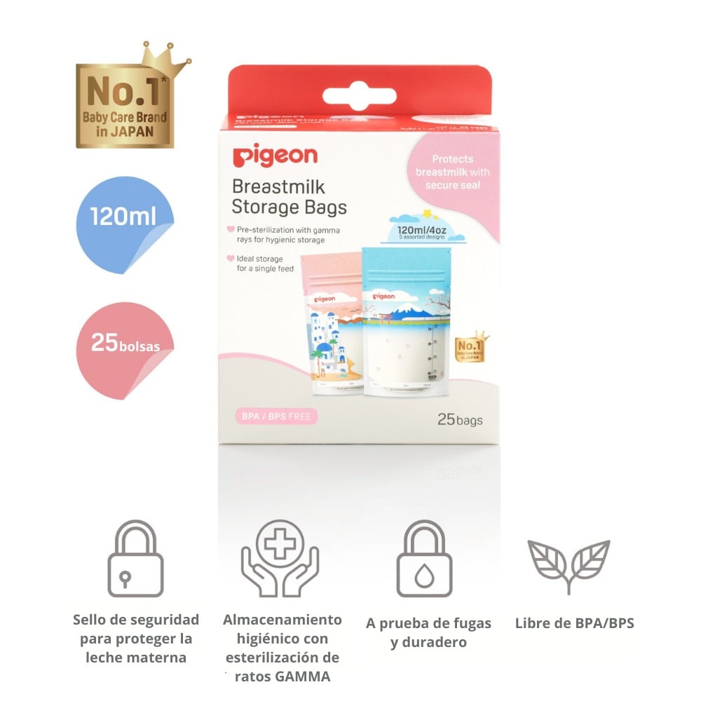 BOLSAS PARA ALMACENAR LECHE MATERNA PIGEON 120 ML X 25 UND - 1