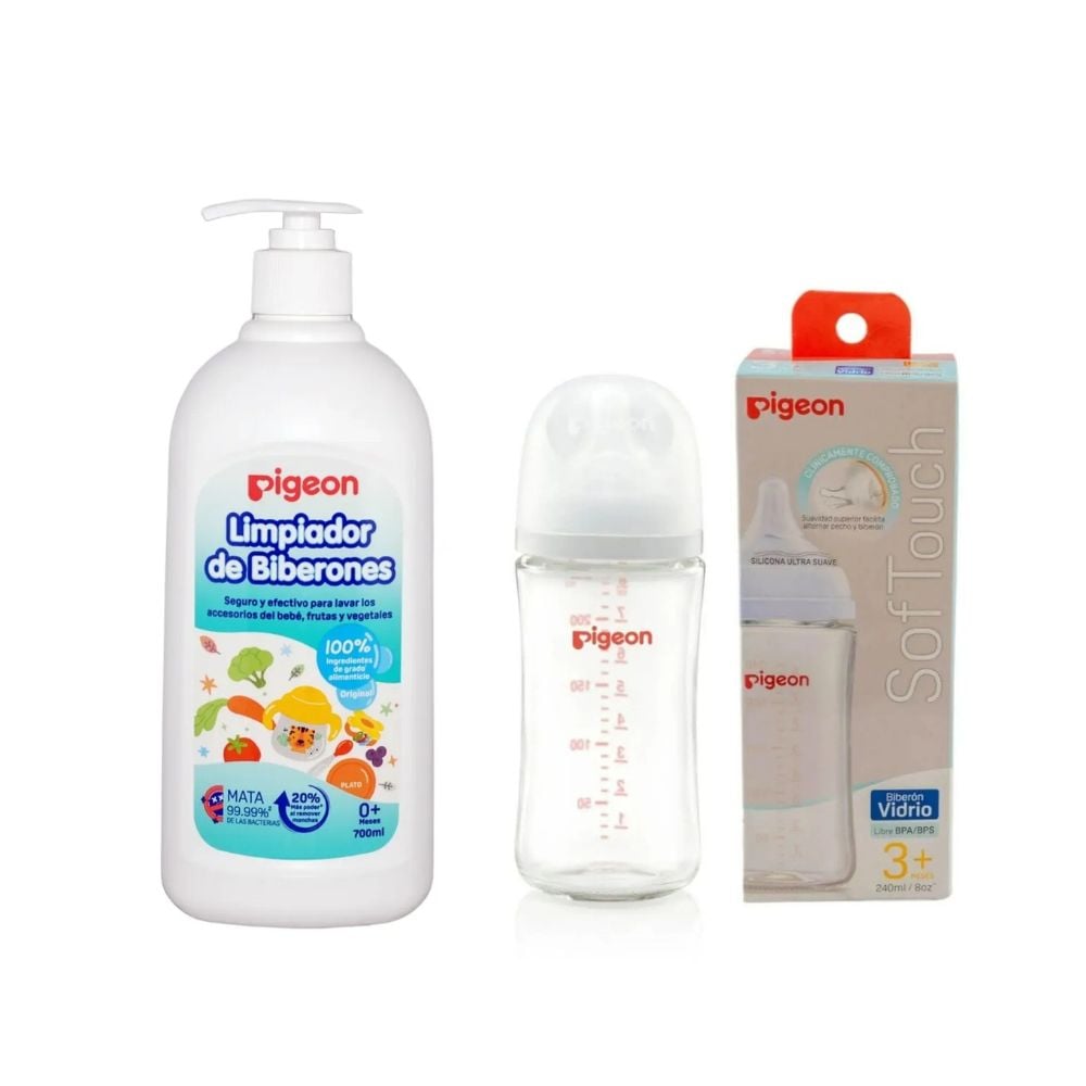 SUPER PACK PIGEON BIBERÓN  VIDRIO+ LIMPIADOR LÍQUIDO - 1