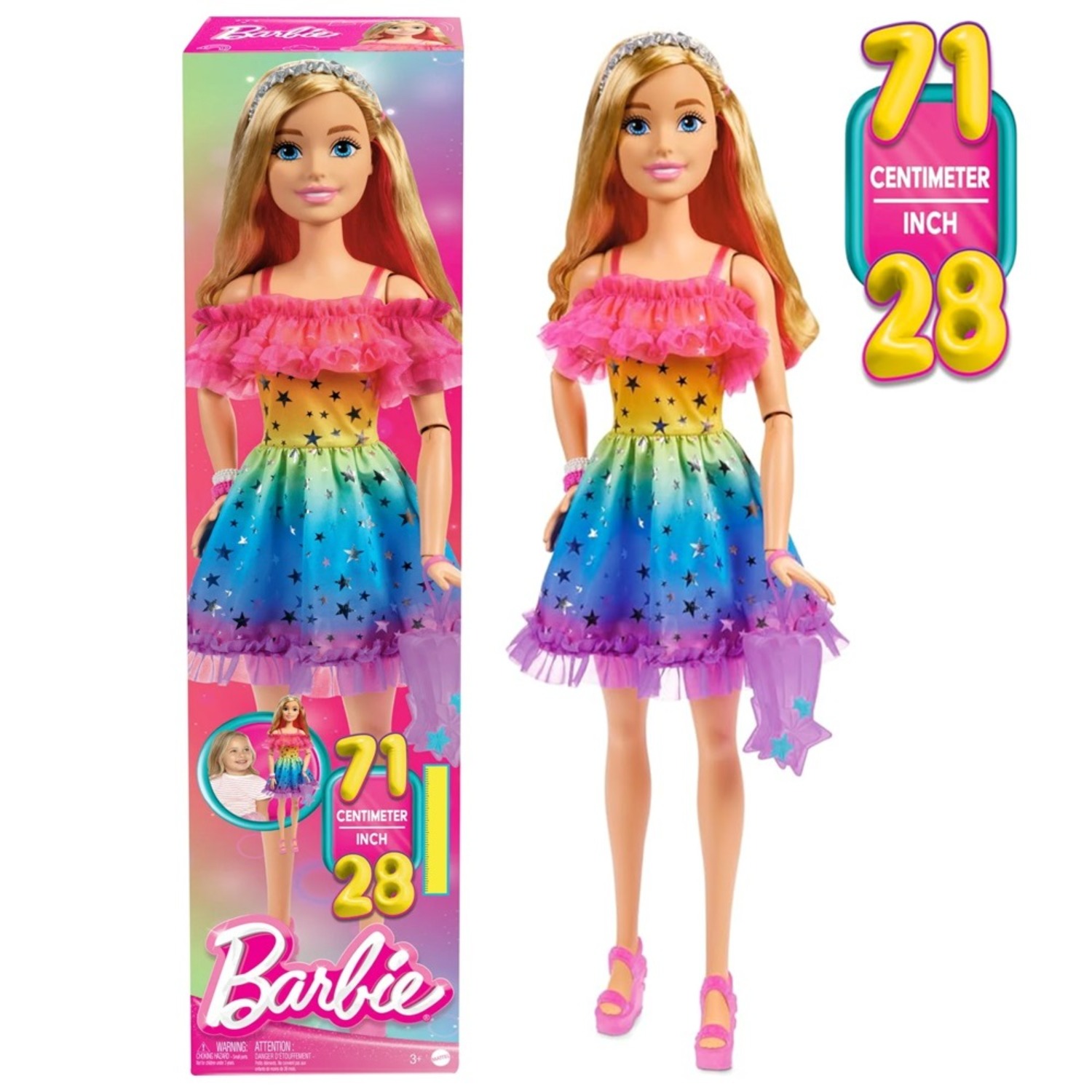 MUÑECA BARBIE RUBIA ARCOIRIS GIGANTE DE 71 CM - 1