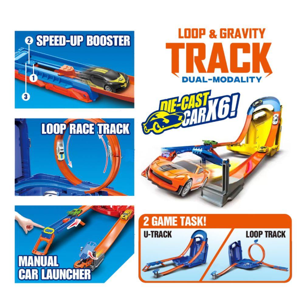 PISTA DE CARRERA 2 EN 1 LOOP Y GRAVEDAD INCLUYE 6 CARROS DE METAL - 2