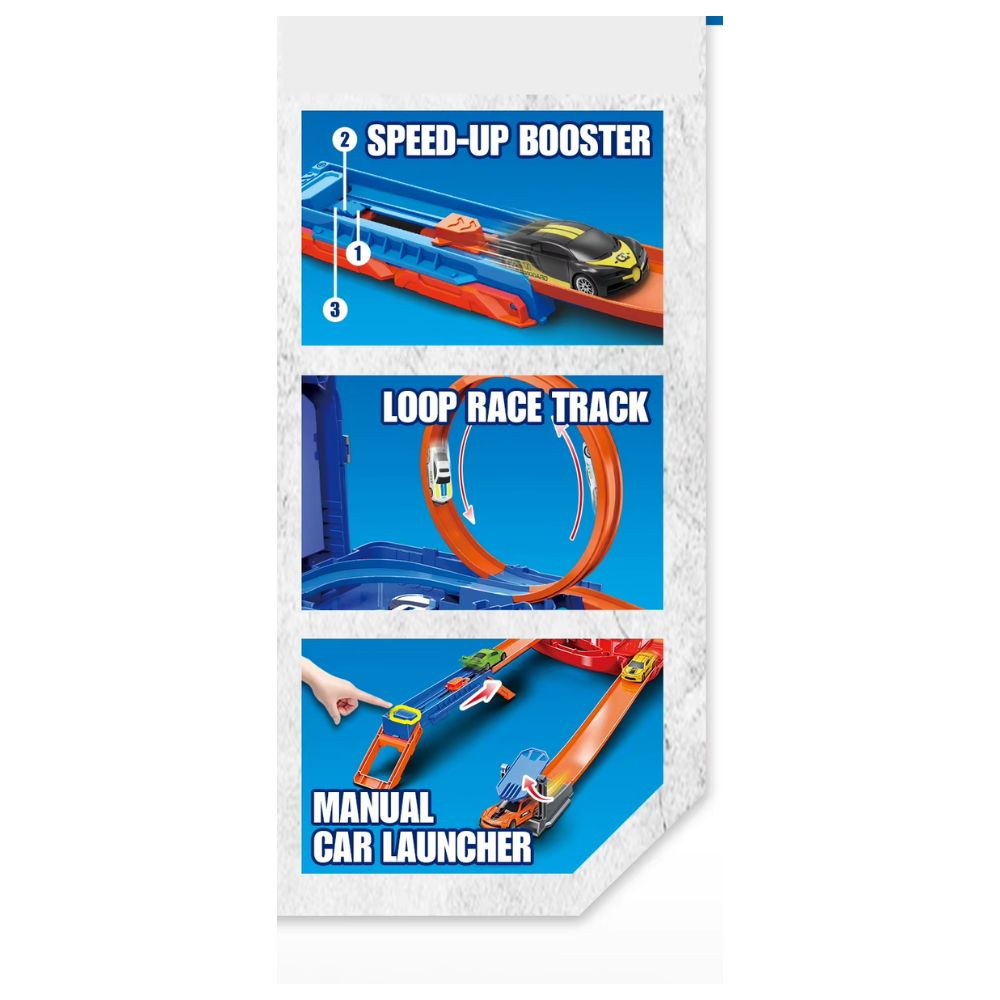 PISTA DE CARRERA 2 EN 1 LOOP Y GRAVEDAD INCLUYE 6 CARROS DE METAL - 4