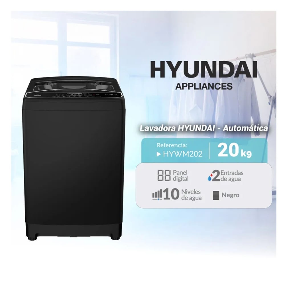 LAVADORA HYUNDAI 20 KG SUPERIOR HYWM202 NEGRO - 3