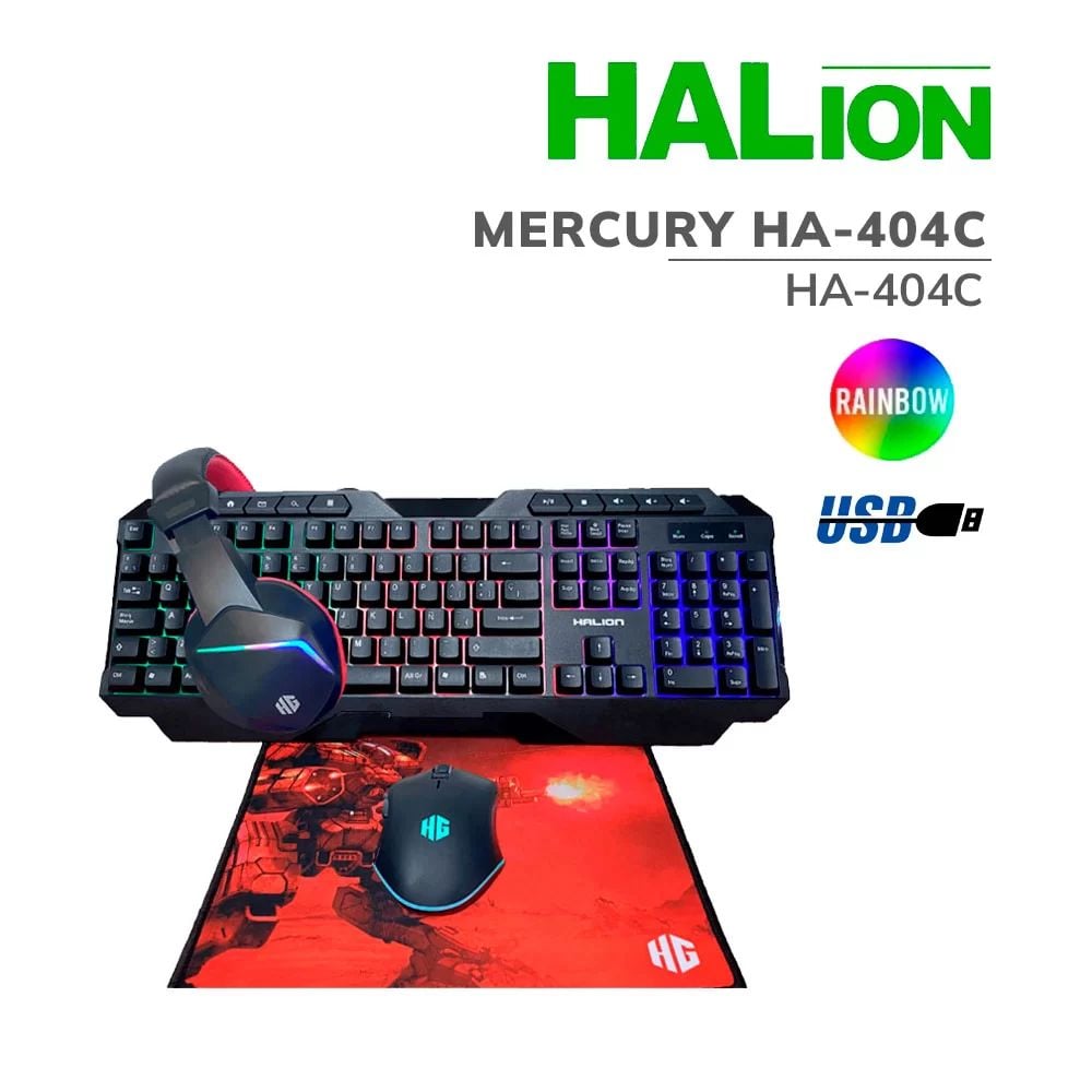 KIT GAMER 4 EN 1 HALION TECLADO+MOUSE CLABLE+AUDIFONO+PAD M - 1