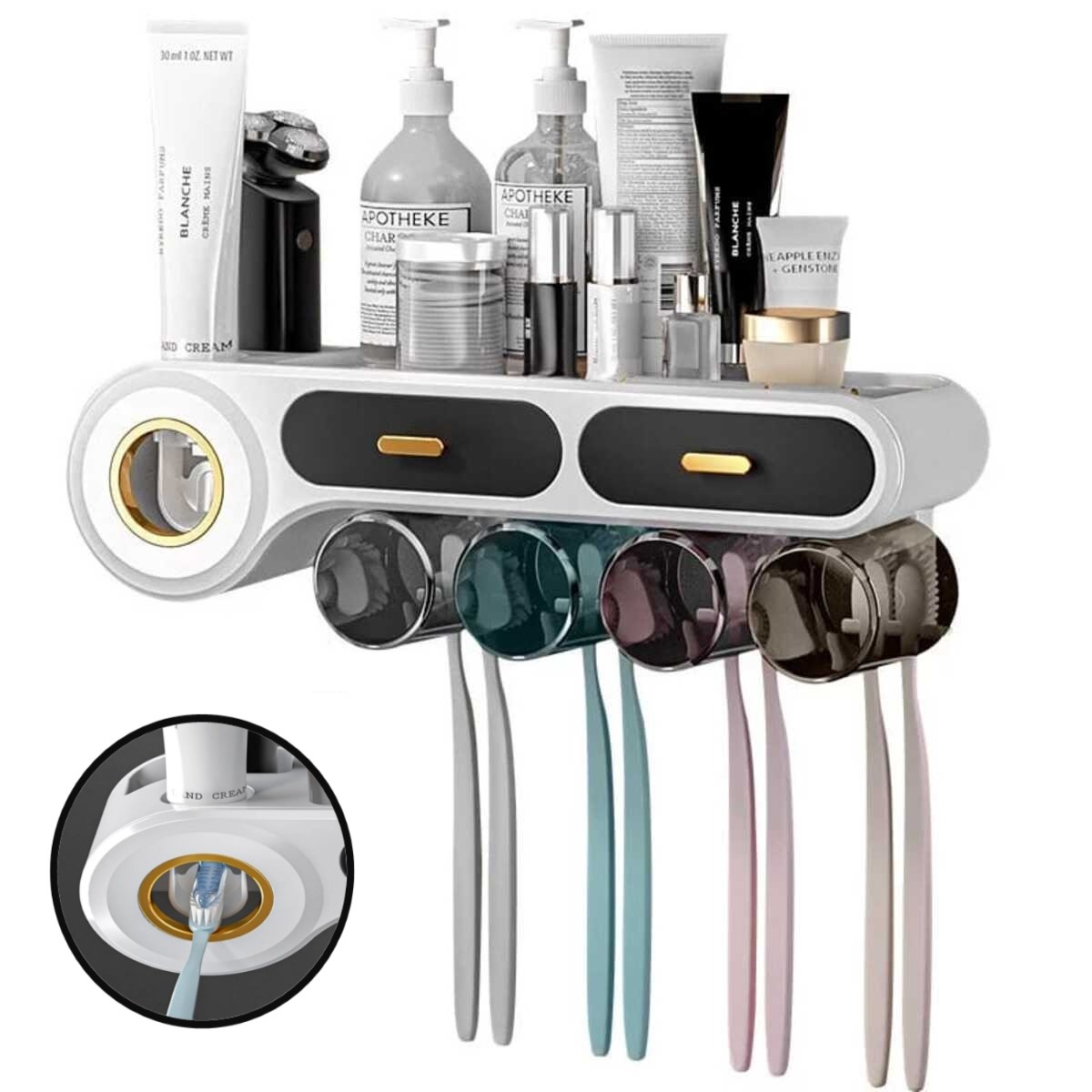 Organizador De Baño Con Dispensador De Pasta Dental Detalle Dorado - 1