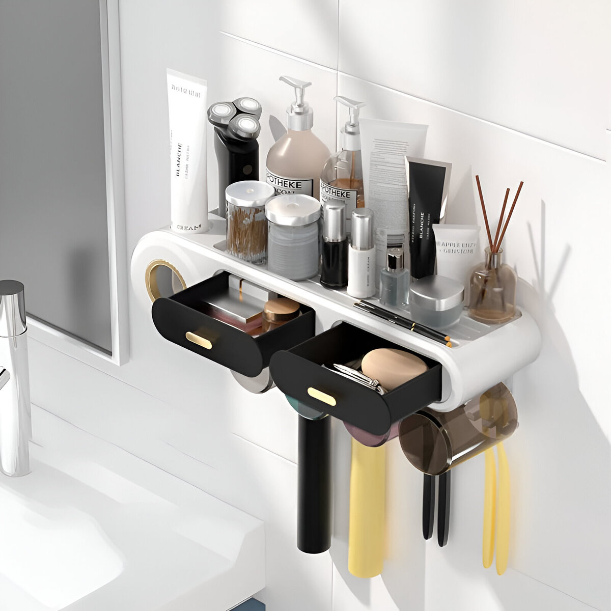 Organizador De Baño Con Dispensador De Pasta Dental Detalle Dorado - 2