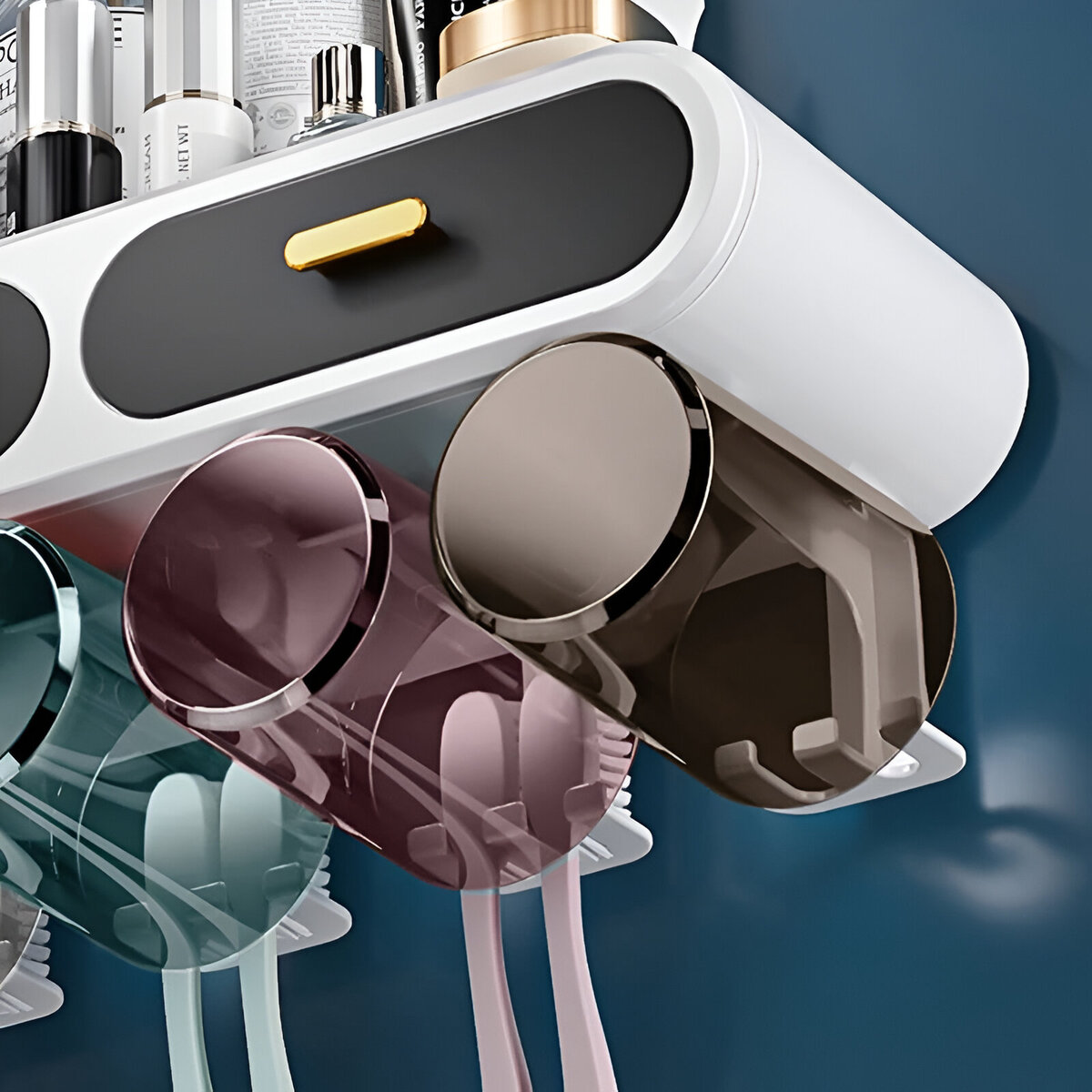 Organizador De Baño Con Dispensador De Pasta Dental Detalle Dorado - 3