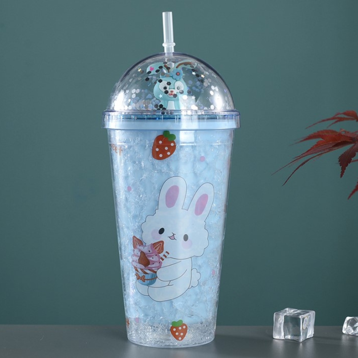 VASO TOMATODO CON GEL PARA ENFRIAR DISEÑOS DE CONEJOS 450 ML CELESTE - 4