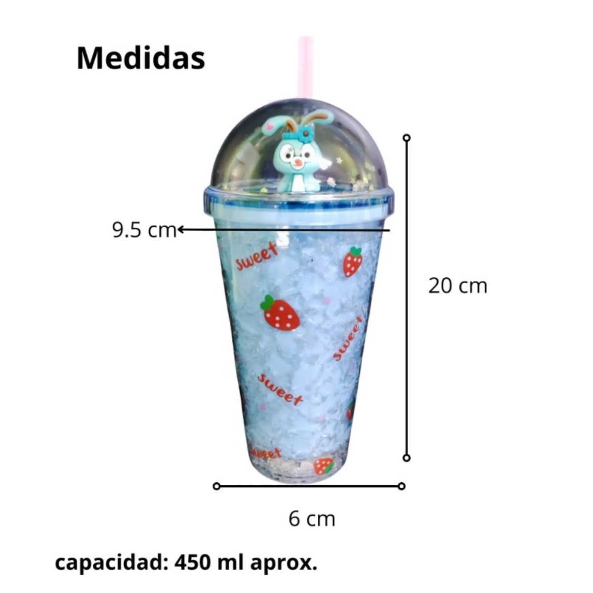 VASO TOMATODO CON GEL PARA ENFRIAR DISEÑOS DE CONEJOS 450 ML CELESTE - 5