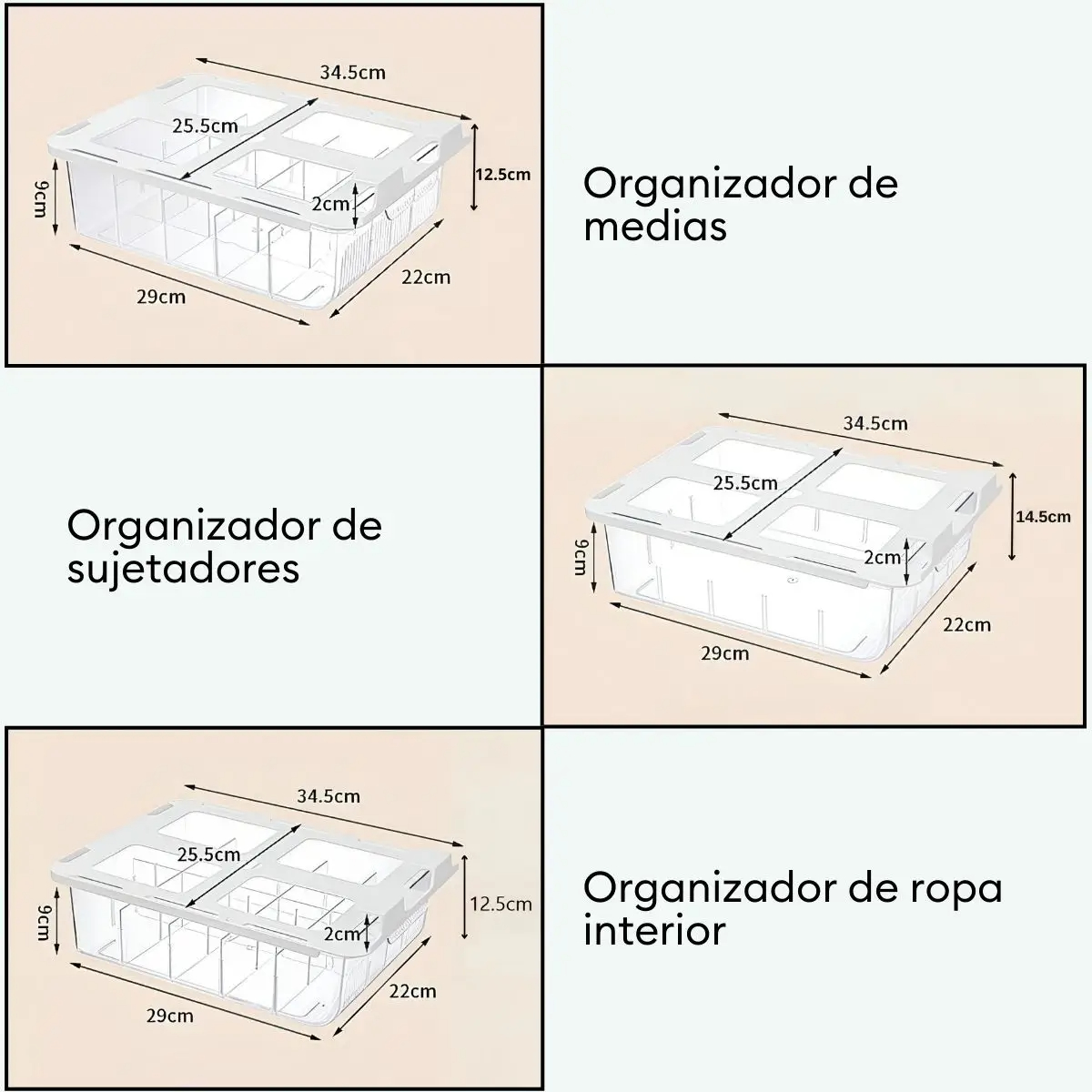 SET DE ORGANIZADORES COLGANTES PARA CLOSET DE 3 PIEZAS - 6