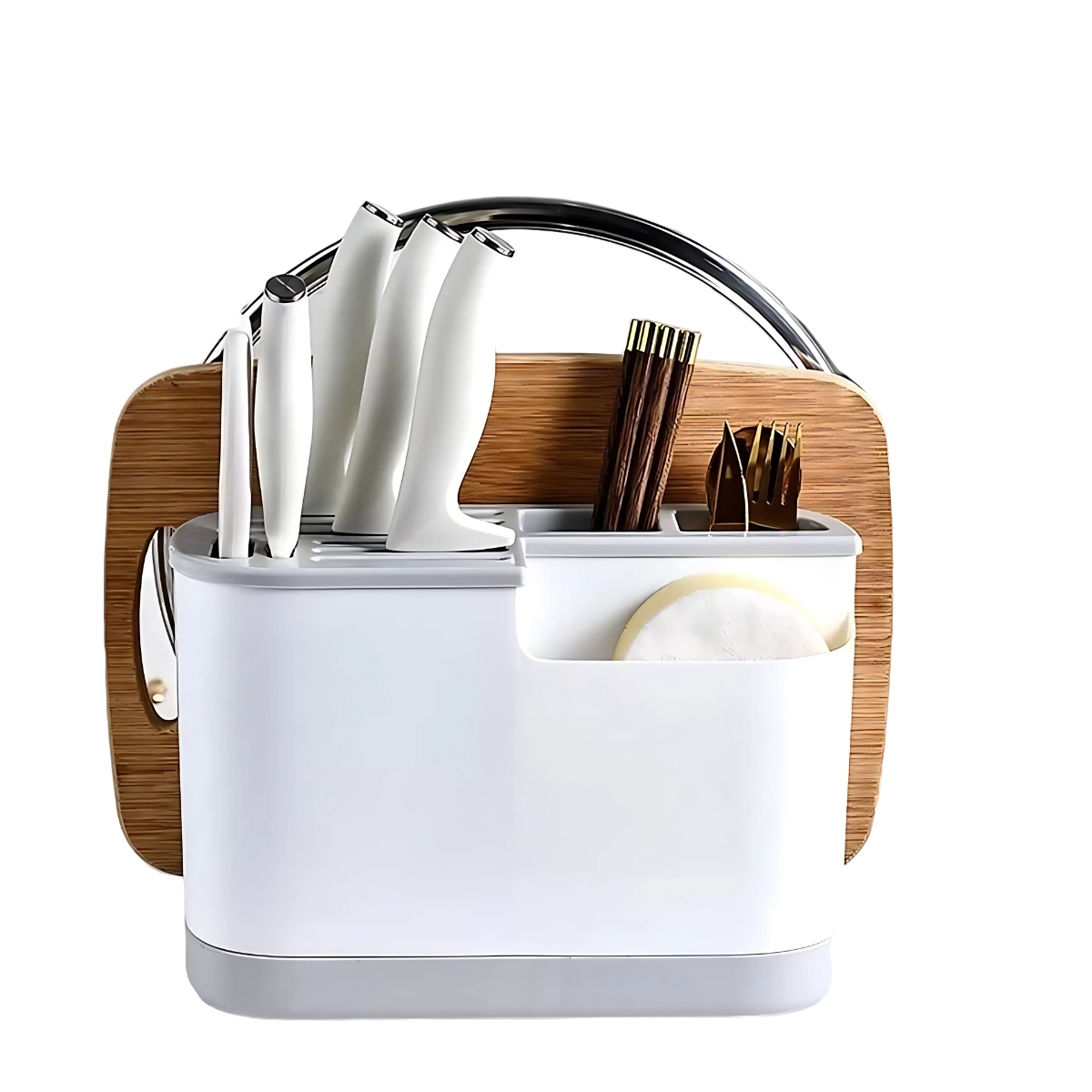 ORGANIZADOR DE COCINA PORTA UTENSILIOS MODELO OVALADO GRIS - 1