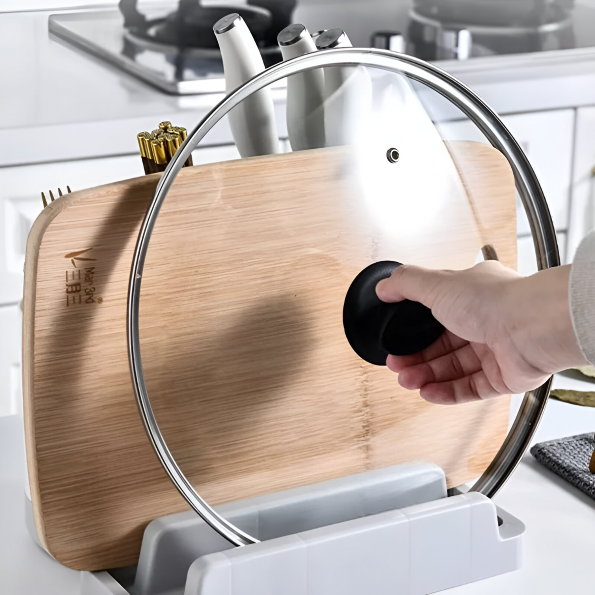 ORGANIZADOR DE COCINA PORTA UTENSILIOS MODELO OVALADO GRIS - 2
