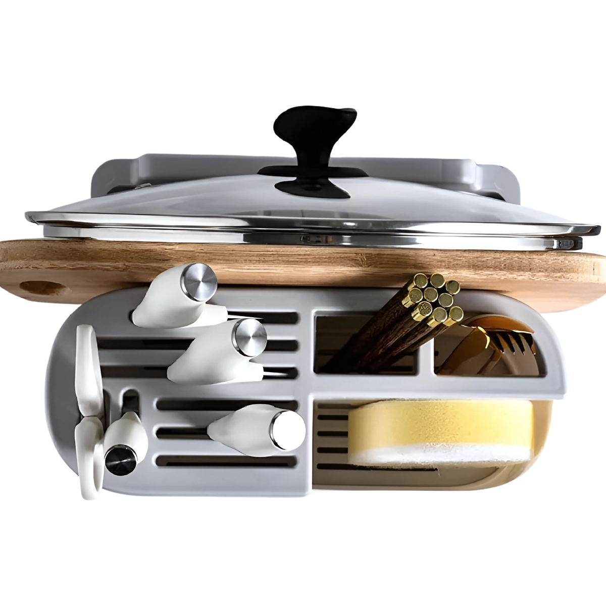 ORGANIZADOR DE COCINA PORTA UTENSILIOS MODELO OVALADO GRIS - 5