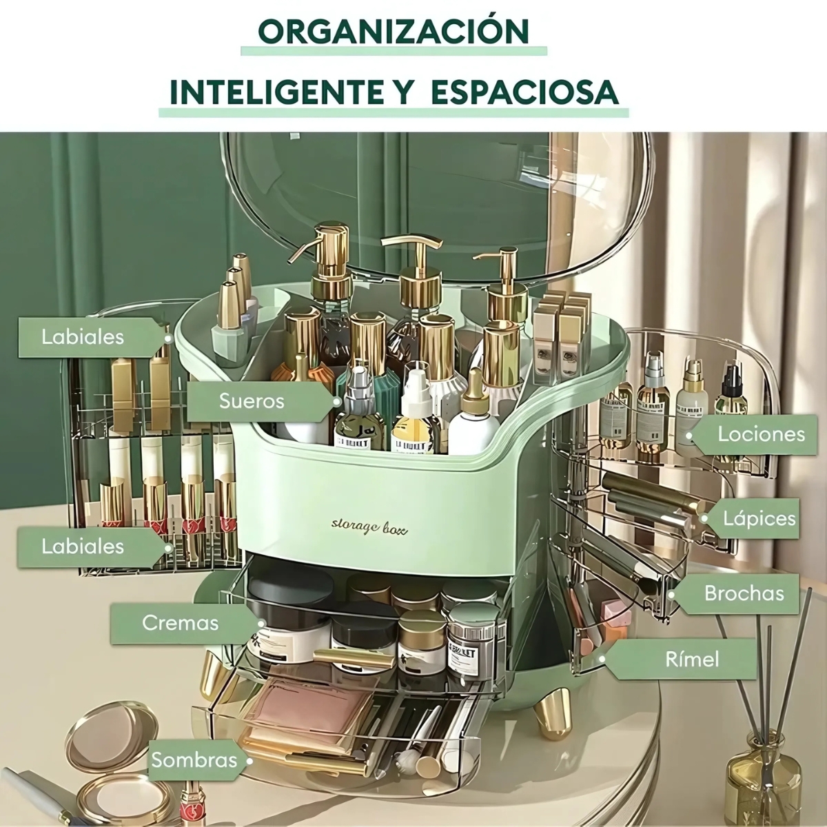 PORTA COSMÉTICOS ORGANIZADOR PREMIUM DE 8 CAPAS VERDE - 5