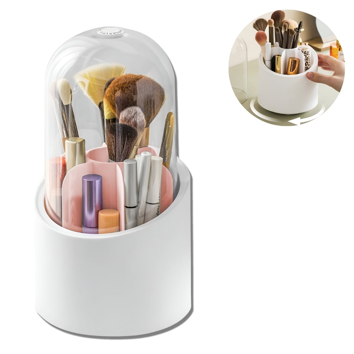 ORGANIZADOR PARA BROCHAS DE MAQUILLAJE GIRATORIO ROSADO - 1