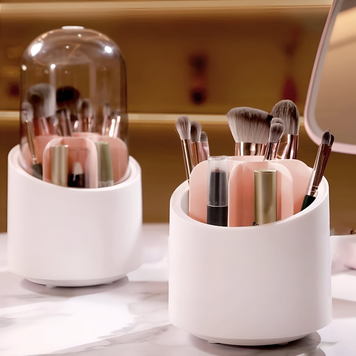 ORGANIZADOR PARA BROCHAS DE MAQUILLAJE GIRATORIO ROSADO - 2