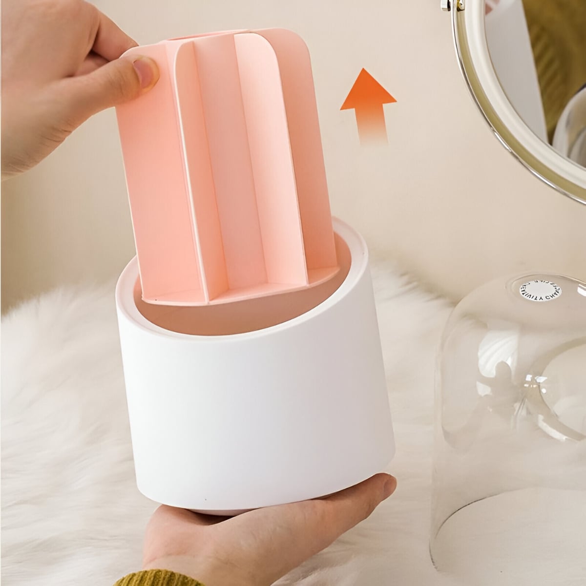 ORGANIZADOR PARA BROCHAS DE MAQUILLAJE GIRATORIO ROSADO - 3