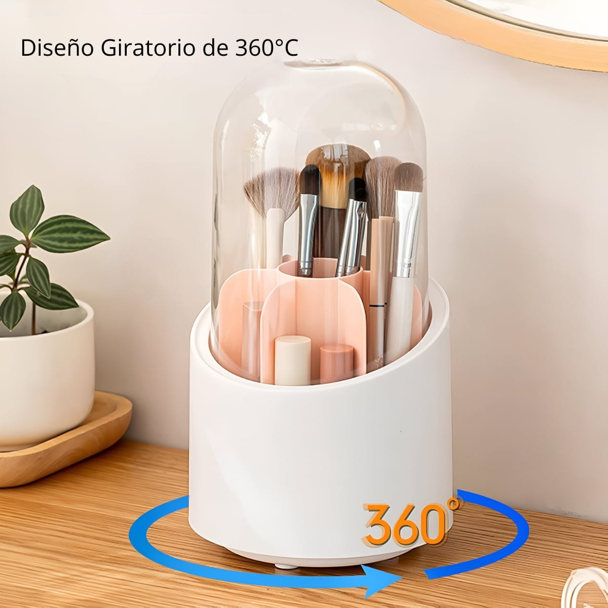 ORGANIZADOR PARA BROCHAS DE MAQUILLAJE GIRATORIO ROSADO - 4
