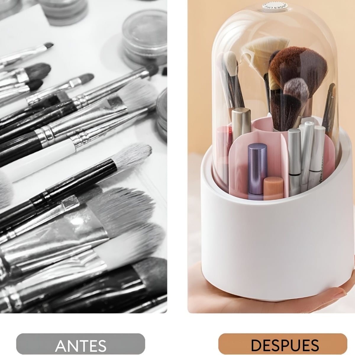 ORGANIZADOR PARA BROCHAS DE MAQUILLAJE GIRATORIO ROSADO - 5