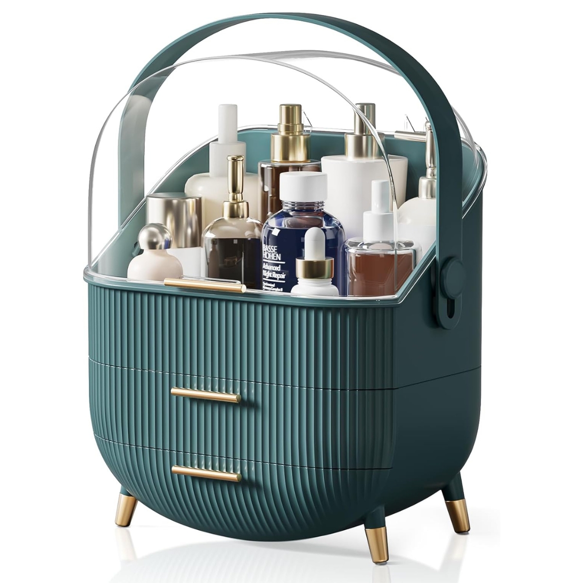 ORGANIZADOR DE MAQUILLAJE PORTA COSMÉTICOS CON ASA Y CAJÓN VERDE - 1