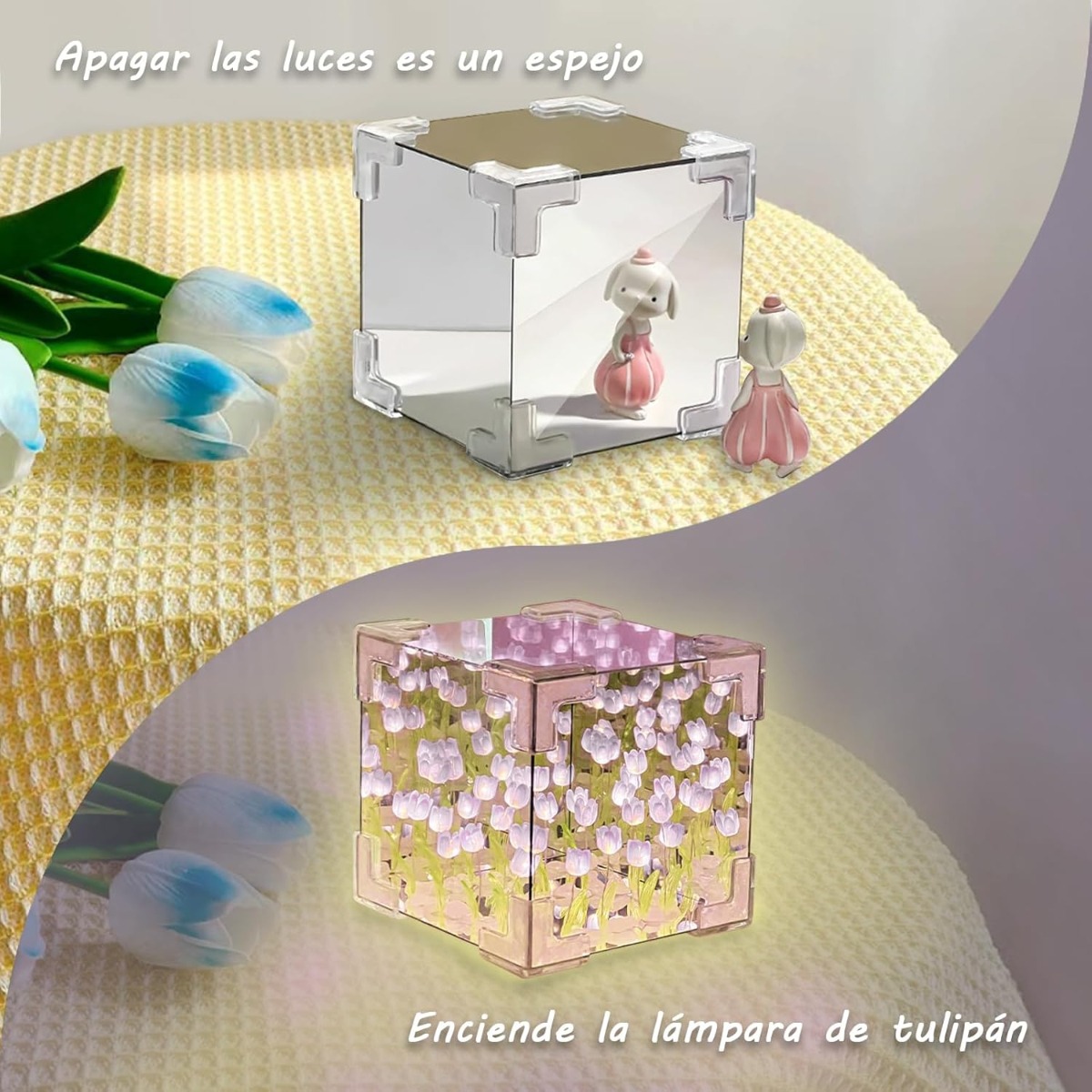 LÁMPARA LED CUBO DE TULIPANES DECORATIVA DE FONDO INFINITO LILA - 2
